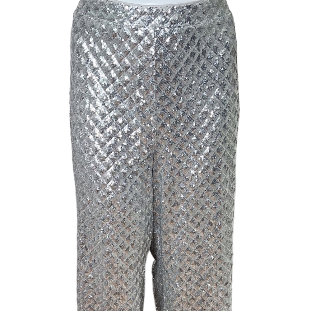 Eloquii Size 26 Renaissance Ready GLAM Silver Sequin Wide Leg Party Pants Plus - Picture 8 of 13